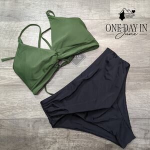 Zaful Twist Front Lace Up Back High Waist Bikini Swimsuit Size L